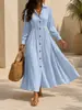 Amazon 2026 Colección Otoñal Europea y Americana Nueva: Vestido de manga larga, de botones, cómodo, casual, largo y de corte holgado con cintura ceñida para mujer