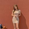 Estilo Coreano 2026 Verano Nueva Moda Ajustado Escotado Bodycon Sexy Cuadrado Color Sólido Vestido Corto Vestido de Moda para Mujer
