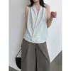 Lu Xi Design de Nicho Top Regata sem Mangas com Decote Halter para Mulheres Verão Temperamento Decote V Texturizado Sensação Fresca Colete Camisa Pequena 89037
