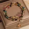 Nuevo Pulsera de Candado de Longevidad de Doble Círculo para Mujer, Estilo Ins Lujo Ligero Nicho de Gama Alta Pulsera de Imitación de Cristal de Fresa, Regalo para Mejor Amiga