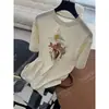 DestacadoTú Corriste 26 Primavera/Verano Nuevo Algodón Lino Lavado Enzimático Estampado Vaquero Occidental Bordado Camiseta de Manga Corta