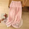 Pantalones de pierna ancha de algodón y lino de verano para mujer de mamá 2024 nuevos pantalones de algodón y lino para mujer en nuevo estilo chino con bordado verde, finos