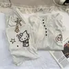 Nueva Colección Primavera y Otoño 2026: Conjunto de Pijama Largo de Manga Larga para Mujer con Tela de Costilla de Seda Helada, Sujetador Incorporado y Diseño de Gato de Dibujos Animados, Perfecto para un Look Casero Relajado y Cómodo