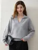 Estilo Simples Gola Polo Nova Malha de Caxemira Suéter Feminino Solto Emagrecedor Versátil Top Suéter