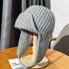 Gorro de punto con protección cálida para las orejas transfronterizo para mujer, otoño e invierno, con correa, de lana, moda coreana, grueso, tipo aviador, sombrero Lei Feng