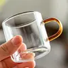 Taza de Cata de Té de Vidrio Transparente Taza de Té Engrosada Resistente al Calor con Asa Juego de Té Kung Fu Taza de Maestro Taza con Asa Pequeña para el Hogar