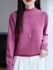 Suéter de punto para mujer con diseño versátil de capa interior, nuevo top base brillante de seda para otoño e invierno, cuello medio alto, nicho