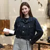 Nueva chaqueta de mezclilla retro de moda, corta y de alta calidad, estilo coreano para mujer, con corte holgado y favorecedor, disponible en azul oscuro y otros colores, hecha de algodón