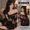 Borboleta Pensamentos Maravilhosos Seda Sedutora Lingerie Desejo Puro Estilo Japonês Grande Floral Kimono Camisola Sexy Decote Profundo Franja Amarrada Camisola Uniforme