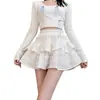 Falda de pastel estilo ballet de alta resistencia para mujer, nueva colección primavera/otoño, dulce y femenina, de cintura alta, con ribete de encaje, y un diseño acampanado y corto.