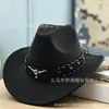 Sombreros de Cowboy Occidentales con Ala Enrollada, Populares para Ventas Transfronterizas en Otoño e Invierno, Sombreros de Fieltro de Lana para Hombres y Mujeres, Elegantes Sombreros Jazz con Ala Curva