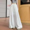 Pantalones anchos de algodón y lino de seda helada para mujer, estilo fino de verano, con caída, versátiles, adelgazantes, relajados y casuales, de largo hasta el suelo