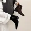 Botas de tornozelo com fivela em couro camurça fosco e salto grosso para mulheres, tamanho pequeno, marrom, botas de salto alto que afinam para o trabalho com saias