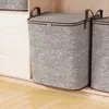 Bolsa de almacenamiento gris con patrón de flechas y cierre, gran capacidad, para organizar ropa y ropa de cama, ideal para mudanzas y empacar