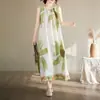 Falda Larga Talla Grande para Mujer Verano Estilo Étnico Retro Suelta Estampada Sin Mangas Algodón Seda Vestido Largo Tipo Chaleco Pulóver