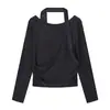 Camiseta de Manga Larga Asimétrica de Diseño Chic Francés de Moda para Mujer, Primavera y Otoño Estilo Coreano Nueva Top Versátil Slim en Tendencia