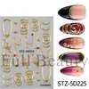 FULL BEAUTY Adesivos em Relevo para Nail Art Estilo Corte Estrela Espiral Dourada Pedras Strass Linhas Francesas