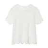 Elegante Camiseta de Punto con Mangas Cortas y Borde Ondulado Hueco, Nueva Moda de Verano Ajustada Pullover Top para Mujer