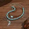 Collar de Doble Capa con Hebilla de Nuevo Producto Transfronterizo, Terciopelo Turquesa Incrustado, Estilo Vaquero Occidental, Collar Retro con Cabeza de Toro Antigua