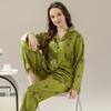 Pijama de Seda Gelo da Moda Feminina Manga Longa Calças Conjunto Roupa de Casa Estampa de Abelha Vintage de Luxo Leve Atacado