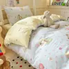 Juego de ropa de cama de tres piezas de algodón para dormitorio estudiantil de cama individual, funda de edredón de algodón puro con diseño de dibujos animados, sábana plana y sábana bajera, nuevo modelo 2026
