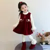 Vestido de Niña Invierno 2026 Estilo Nuevo Infantil Invierno Engrosado Rojo Elegante Bebé Súper Lindo Falda de Princesa