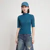 Camiseta Miyake para Mujer Primavera y Otoño Nueva de Cuello Alto Ajustada Versátil Adelgazante Plisada Camiseta Base Superior Miyake Plisada