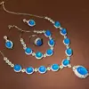 Nuevo Conjunto de Cuatro Piezas Estilo Chino de Alta Calidad de Zafiro y Calcedonia vintage Vintage Palacio Cobre Plateado Conjunto de Joyería Estilo Nacional