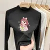 Ropa interior térmica para niñas: Colección Otoño/Invierno 2026, cuello semi-alto, camiseta de manga larga cepillada, top térmico de forro polar para niños