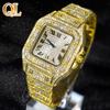 Reloj para Hombre, Modelo Popular de Comercio Exterior, Forma Cuadrada con Incrustaciones Completas de Diamante, Elegante Reloj de Pulsera de Vidrio de Cuarzo Popular Transfronterizo, Sencillo