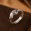 Anillo de Apertura para Mujer de Plata Esterlina S925, Diseño Retro Envejecido Mate, Personalidad de Gato Gatito Lindo
