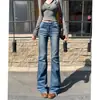 Jeans Reto Pesado Lavado Estilo Retrô Americano para Mulheres, Novo Estilo Outono 2025, Calças Elásticas de Cintura Baixa Desgastadas