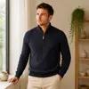 Suéter de malha casual da moda, com meio zíper, de venda quente e transfronteiriça, a fábrica pode bordar malhas masculinas