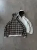 Moderna colección retro otoño/invierno 2026: Sudadera con capucha y cremallera doble a cuadros para hombre, chaqueta transfronteriza europea y americana de Amazon