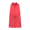 Vestido de verano a rayas plisado con cuello halter estilo europeo y americano para mujer 12504 color de la imagen mezcla de fibra sintética retazos