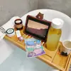 Estante Retráctil de Bambú para Baño, Bandeja para Bañera, Estante de Almacenamiento para Teléfono Móvil y Tableta para Casa de Huéspedes, Estante de Bambú y Madera Antideslizante para Baño