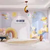 Papel de parede de palco com estrelas 3D, livro ilustrado para jardim de infância, sala de aula, pequeno apresentador, papel de parede de fundo para aula de treinamento de eloquência