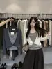 Solo Uno VI+ Otoño Estilo Coreano Casual Rayas Versátil Adelgazante Falso Dos Piezas Empalmado Suéter de Punto Manga Larga 99105