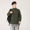Sudadera térmica de cuello medio para hombre, de manga larga, versátil para otoño e invierno, jersey grueso, color liso, camisa básica casual versátil