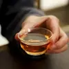 Copo Pequeno de Chá Kung Fu Resistente ao Calor, Copo de Jade Espessado Anti-Queimadura, Copo de Mestre, Copo Pequeno Transparente com Padrão de Flores para Degustação