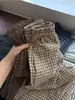 Pantalones de Cuadros Grises de Pierna Ancha para Mujer, Pantalones Casuales Finos de Primavera y Otoño, Estilo Perezoso Holgado, Estilo Coreano Petite, Pantalones Largos hasta el Suelo para Caminar