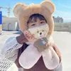 Gorro con Bufanda Integrada de Dibujos Animados para Niños, Protección para los Oídos, para Niños y Niñas, Felpa Gruesa Caliente, Cortavientos, Peluche, Gorro para Bebé
