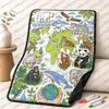 Manta con diseño de mapa de animales transfronterizo, hecha a medida, superventas en Amazon para niños y adultos, manta para pintar y garabatear a mano DIY