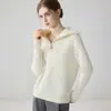 Suéter de cachemira casual estilo grueso para mujer, otoño e invierno, con cuello camisero, media cremallera, tejido de trenzas, holgado, suave, cálido