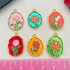 Colgante Antiguo de Esmalte Dorado con Goteo de Aceite Colgante de Flor de Tulipán Rosa Lirio Accesorios de Joyería para Pulsera Collar DIY