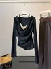 Top de tubo único con lentejuelas y cuello halter en colores contrastantes, camiseta con cuello de cascada adelgazante para mujer, conjunto de dos piezas de otoño, top nuevo