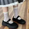 Calcetines Morados con Flores Jk para Mujer, Estilo Otoñal, Lindos Calcetines Blancos con Moño Blanco hasta la Pantorrilla, Dulces Calcetines de Encaje Retro