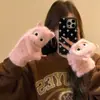 Guantes de Invierno de Medio Dedo con Solapa para Mujer, Cálidos, Lindos, Peludos, de Terciopelo, Engrosados, a Prueba de Viento y Frío, Para Estudiantes, Ciclismo, Manos Antihielo
