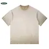 Bestseller de Peso Pesado Tamanho Europeu Marca da Moda Cor Lavada Queimada Gradiente de Duas Cores Camiseta Oversize