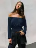 Moda Feminina Europeia e Americana da Amazon Estilo Puro Desejo Manga Longa de Um Ombro Blusa Canelada Off-Shoulder com Design Emagrecedor para um Look de Garota Sexy